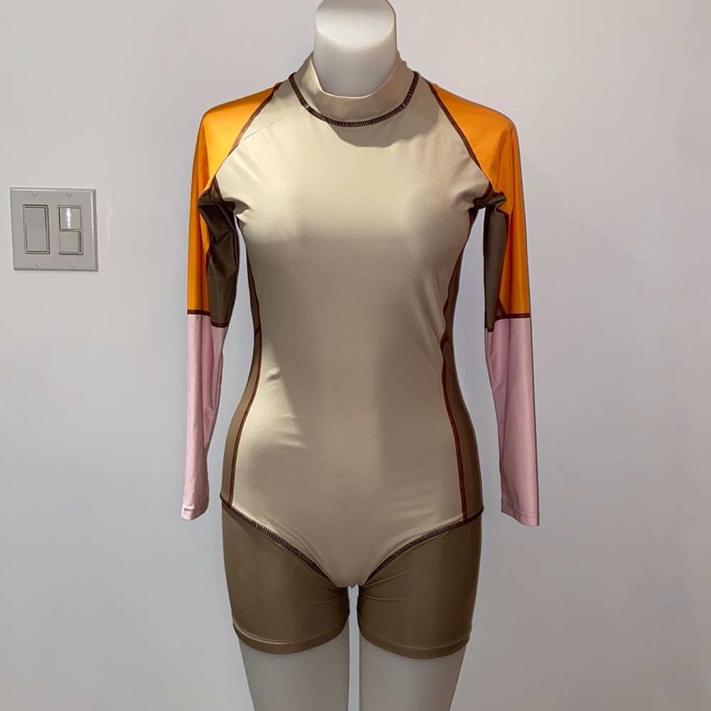 Qualifies 3/$50 Swimsuit - One-Piece, Long Sleeve Colour Block bodysuit-style